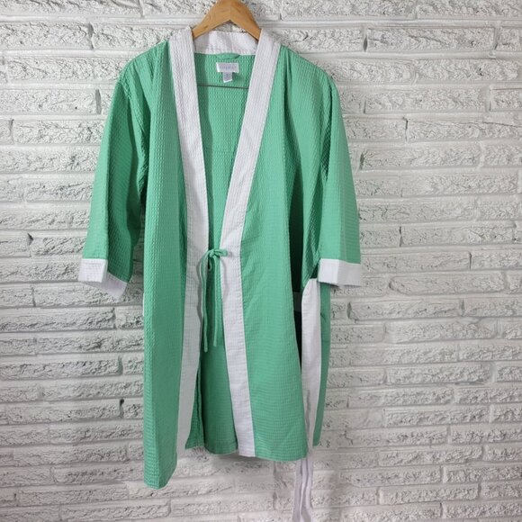 Cabernet Womens Robe Extra Large XL 3/4 Sleeve Green Loungewear Sash HNGE - Picture 1 of 11
